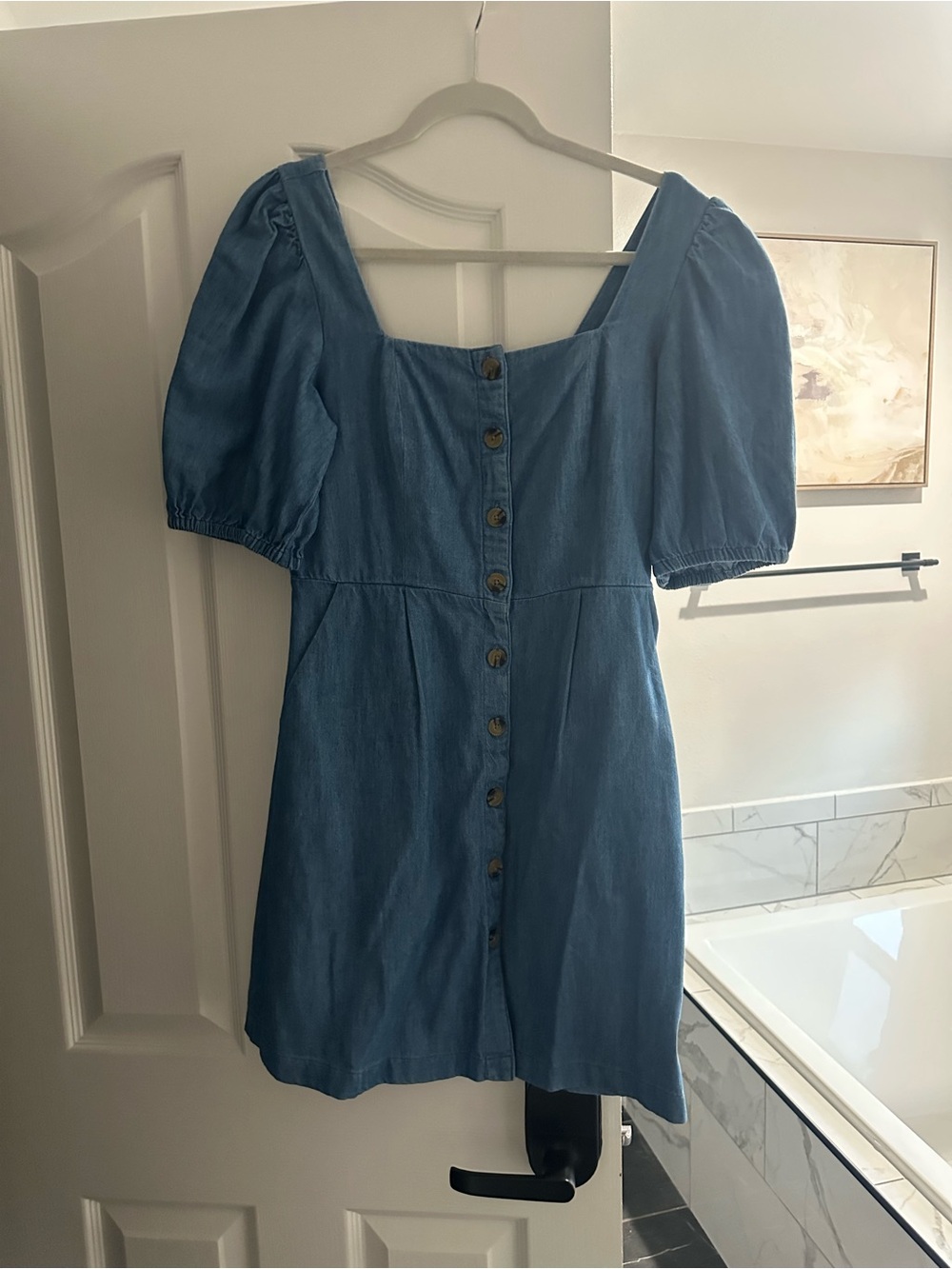 Old Navy Light Blue Puff-Sleeve Button-Front Mini Dress